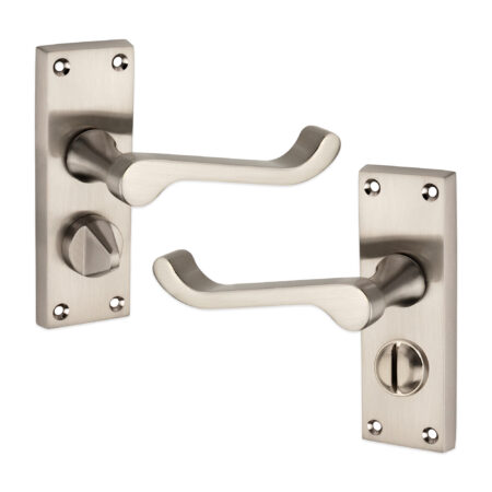 Spira Brass Satin Nickel Victorian Scroll Privacy Lever Handle 115mm Door Handle Set - Image 2