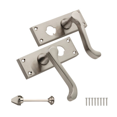Spira Brass Satin Nickel Victorian Scroll Privacy Lever Handle 115mm Door Handle Set - Image 4