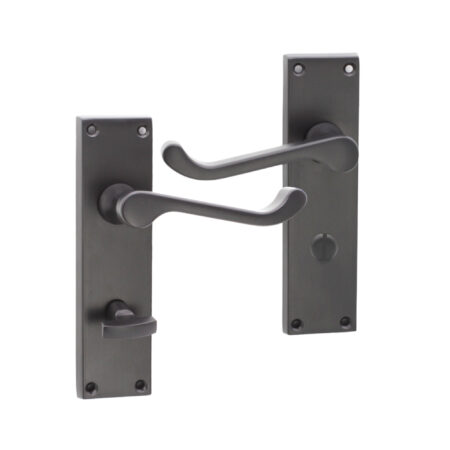 Spira Brass Matt Black Victorian Scroll Privacy Lever Handle 150mm Door Handle Set - Image 2
