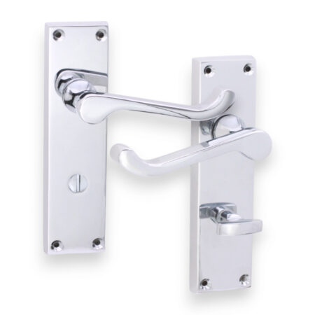 Spira Brass Polished Chrome Victorian Scroll Privacy Lever Handle 150mm Door Handle Set - Image 2