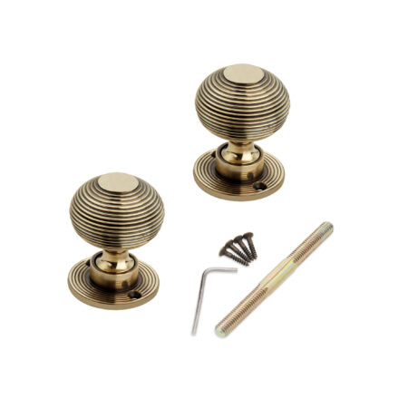Spira Brass Brass Beehive 50mm Rim/Mortice Door Knob Aged Door Hardware - Antique Brass - Image 4