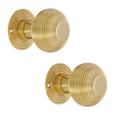 Beehive 50mm Rim/Mortice Door Knob Satin Brass - Image 2