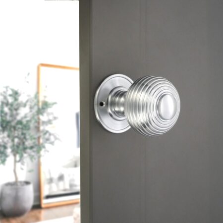 Satin Chrome Beehive Large 60mm Mortice Door Knob Door Hardware - Image 3