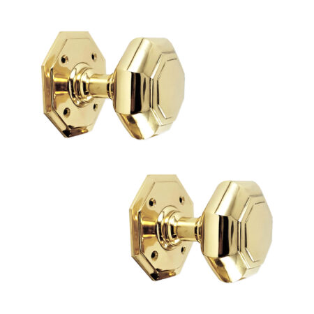 Polished Brass Octagonal Mortice Door Knobs Door Hardware - Image 2