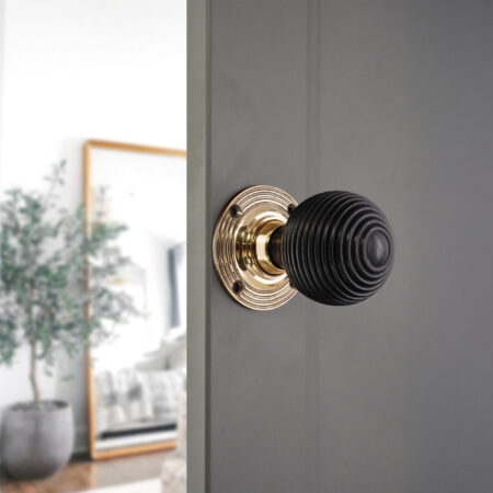 Brass Ebony Beehive Rim/Mortice Door Knob Aged Door Hardware - Image 3