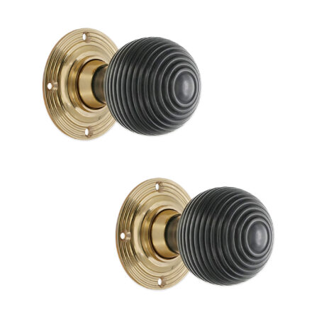 Polished Brass Ebony Beehive Rim/Mortice Door Knob Door Hardware - Image 2