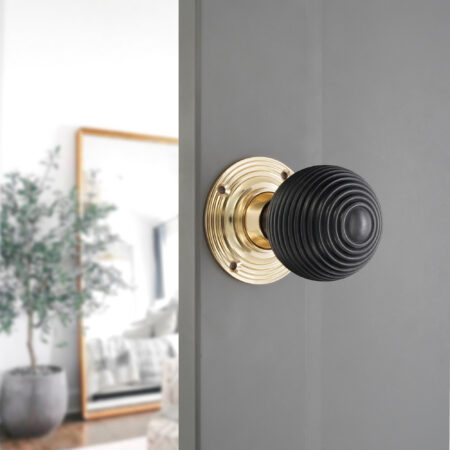 Polished Brass Ebony Beehive Rim/Mortice Door Knob Door Hardware - Image 3