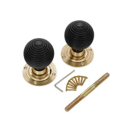 Polished Brass Ebony Beehive Rim/Mortice Door Knob Door Hardware - Image 4