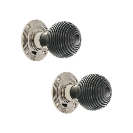 Polished Nickel Ebony Beehive Rim/Mortice Door Knob Door Hardware - Image 2