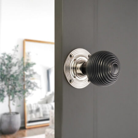 Polished Nickel Ebony Beehive Rim/Mortice Door Knob Door Hardware - Image 3