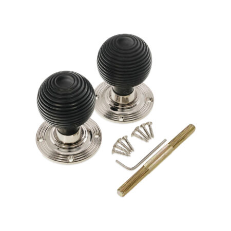 Polished Nickel Ebony Beehive Rim/Mortice Door Knob Door Hardware - Image 4