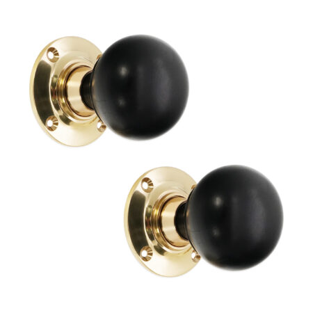 Spira Brass Polished Brass Ebony Bun Rim/Mortice Door Knob Door Hardware - Image 2