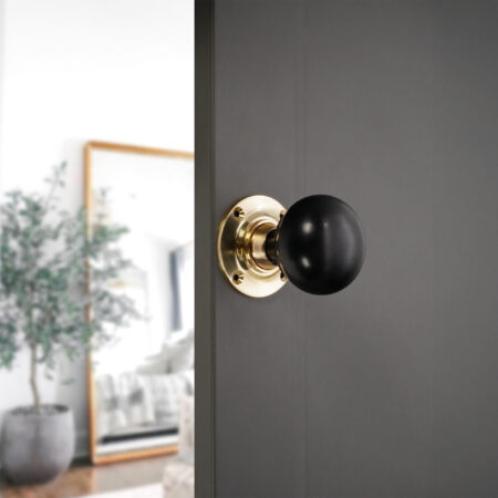 Spira Brass Polished Brass Ebony Bun Rim/Mortice Door Knob Door Hardware - Image 3