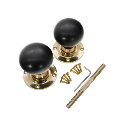 Spira Brass Polished Brass Ebony Bun Rim/Mortice Door Knob Door Hardware - Image 4