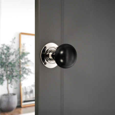 Polished Nickel Ebony Bun Rim/Mortice Door Knob Door Hardware - Image 3