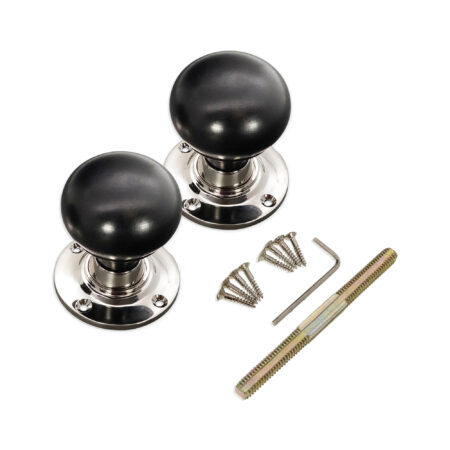 Polished Nickel Ebony Bun Rim/Mortice Door Knob Door Hardware - Image 4