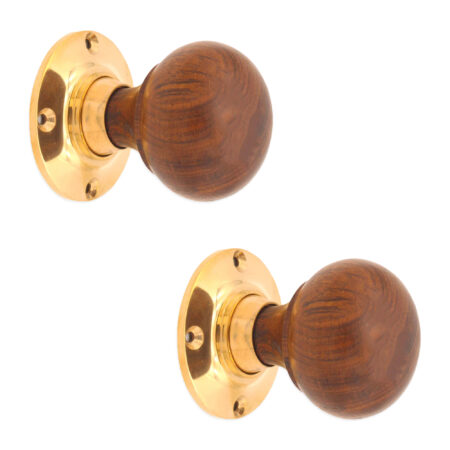 Polished Brass Rosewood Bun Rim/Mortice Door Knob Door Hardware - Image 2