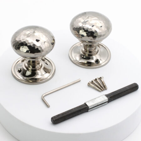 Spira Brass Polished Nickel Hammered Mushroom Mortice/Rim Door Knob Door Hardware - Image 4