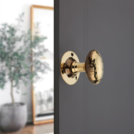 Spira Brass Brass Hammered Oval Mortice Door Knob Aged Door Hardware - Antique Brass - Image 3