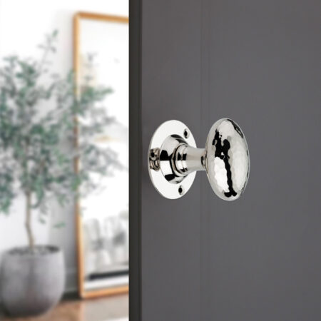Spira Brass Polished Nickel Hammered Oval Mortice Door Knob Door Hardware - Image 3