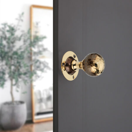 Spira Brass Brass Hammered Ball Mortice Door Knob Aged Door Hardware - Antique Brass - Image 3