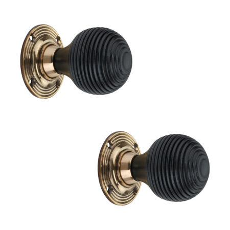 Spira Brass Brass Ebonised Beehive Mortice/Rim Door Knob Aged Door Hardware - Antique Brass - Image 2