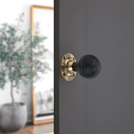 Spira Brass Brass Ebonised Beehive Mortice/Rim Door Knob Aged Door Hardware - Antique Brass - Image 3