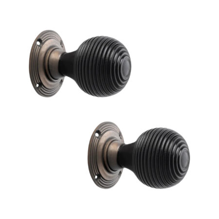 Spira Brass Brass Ebonised Beehive Mortice/Rim Door Knob Matt Antique Door Hardware - Image 2