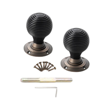 Spira Brass Brass Ebonised Beehive Mortice/Rim Door Knob Matt Antique Door Hardware - Image 4