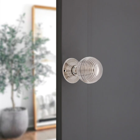 Reeded 60mm Rim/Mortice Door Knob Polished Nickel - Image 3