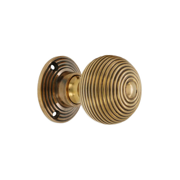 Ribbed Rim/Mortice Door Knob Aged Brass