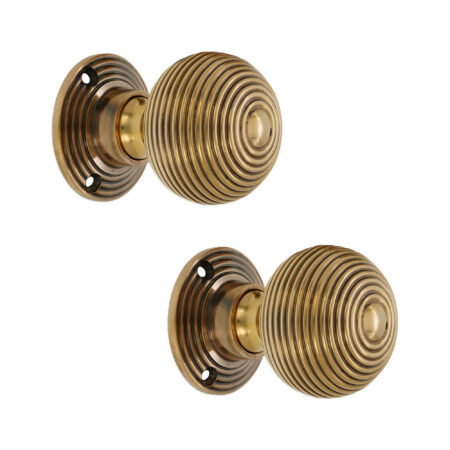 Ribbed Rim/Mortice Door Knob Aged Brass - Image 2