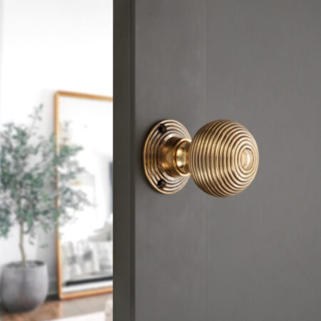 Ribbed Rim/Mortice Door Knob Aged Brass - Image 3
