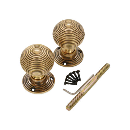 Ribbed Rim/Mortice Door Knob Aged Brass - Image 4