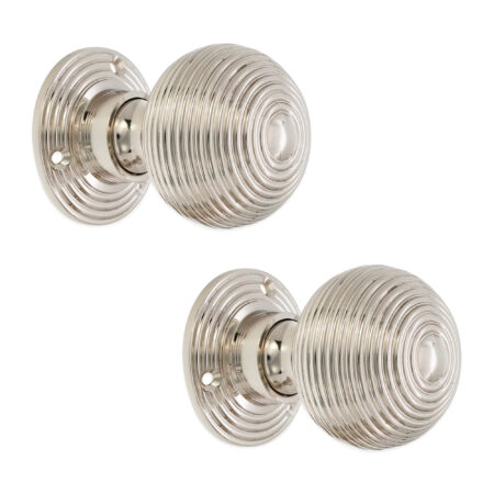 Ribbed Rim/Mortice Door Knob Polished Nickel - Image 2