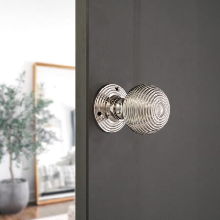 Ribbed Rim/Mortice Door Knob Polished Nickel - Image 3