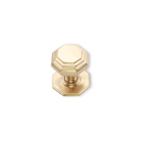 Spira Brass Satin Brass Octagonal Centre Door Knob Door Hardware - Image 2