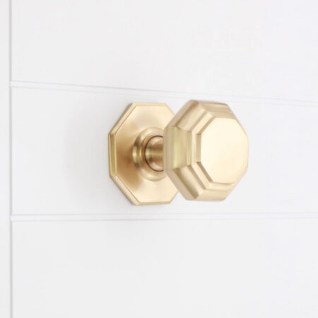 Spira Brass Satin Brass Octagonal Centre Door Knob Door Hardware - Image 3