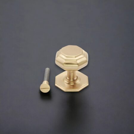 Spira Brass Satin Brass Octagonal Centre Door Knob Door Hardware - Image 4
