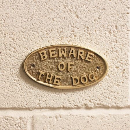 Beware Of The Dog Door Plate Polished Brass - Image 2