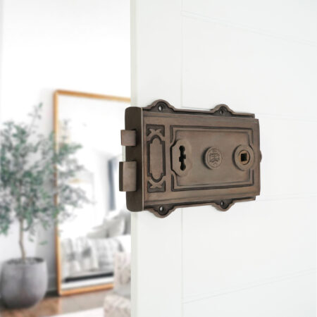 Brass Davenport Rim Lock Aged Bronze Door Lock - Image 3
