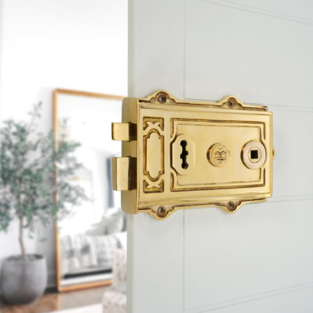 Polished Brass Davenport Rim Lock Door Lock - Image 3