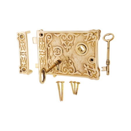 Polished Brass Floral Rim Lock Door Lock - Image 4