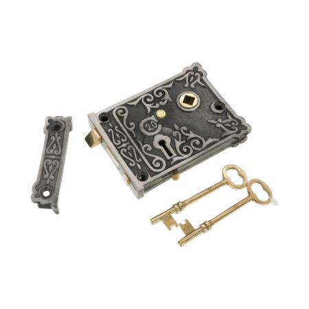 Pewter Floral Rim Lock Door Lock - Image 4