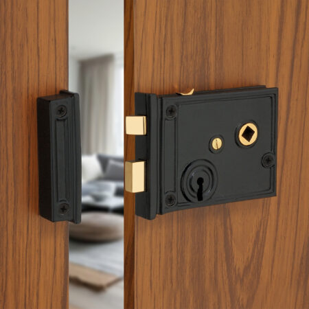 Brass Horizontal Rim Lock Black Door Lock - Image 3