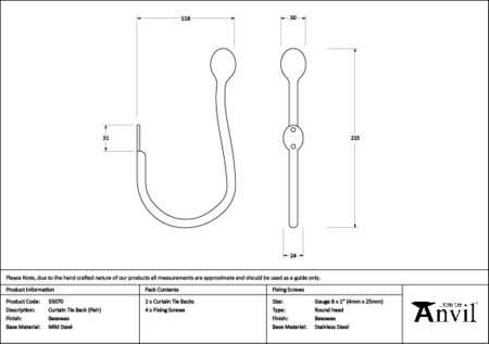 Beeswax Curtain Tie Back (pair) | 33070 - Image 2