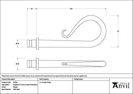 Pewter Shepherd's Crook Curtain Finial (pair) | 33708 - Image 2