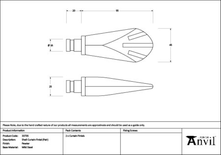 Pewter Shell Curtain Finial (pair) | 33735 - Image 2
