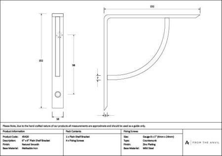 From the Anvil Natural Smooth 6'' x 6'' Plain Shelf Bracket - Image 2
