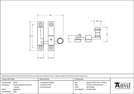 From the Anvil Aged Brass Prestbury Quadrant Fastener - Narrow - Image 3